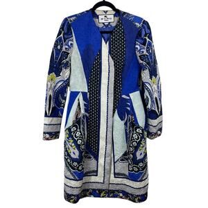 Etro Spa Milano Floral Long Sleeve Coat Dress Made in Italy Blue White Size 44